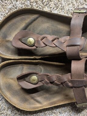 Birkenstock Brown Braided Leather Toe-Post Sandals